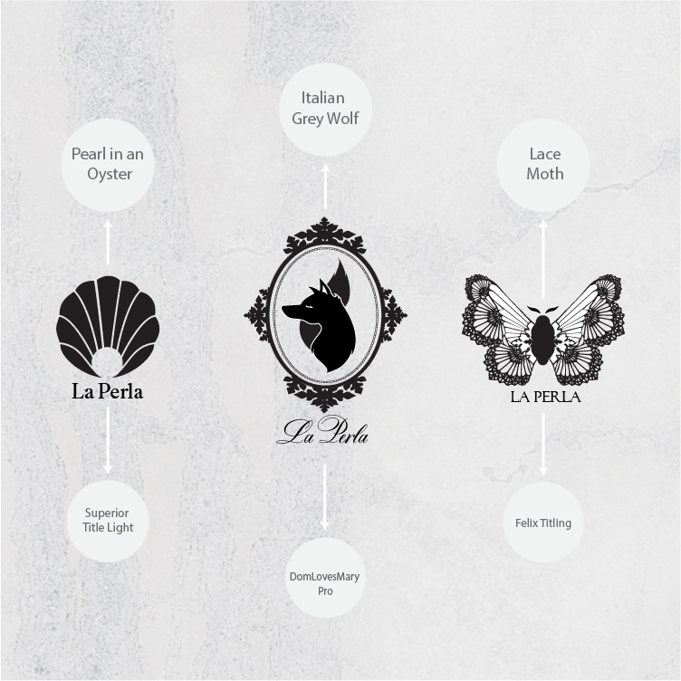 Photo of three laperla logo concepts